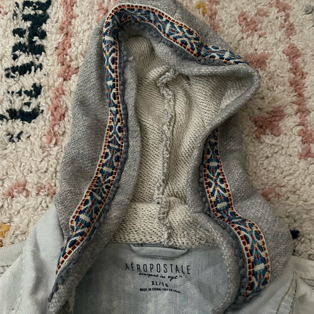 Aeropostale Gray Denim Jacket with Patterned Hood - Picture 3 of 4